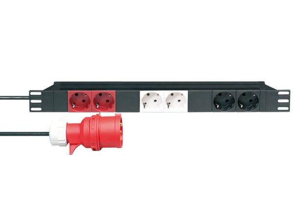 Regleta para rack 19" 1U con 3 circuitos independientes
